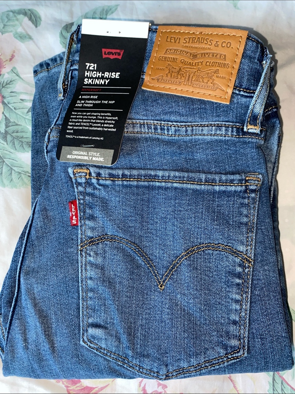 Levi's Blue High-Rise Skinny Jeans with Leather Patch